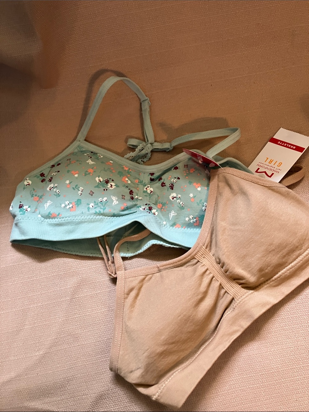 Maidenform Girls Mint Floral Bra + Nude Seamless Bra Set